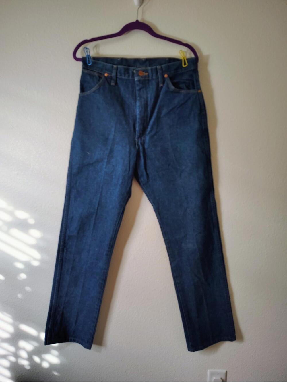Men's Wrangler Jeans Denim Cotton Straight Leg Cowboy Western Dark wash 13X32x31